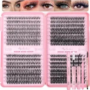Ollavo Lash Clusters Kit, 640 Pcs Eyelashes Clusters Extensions, 9-16mm Individual Lashes D Curl Fluffy Wispy 1 Eyelashes Thin Band With Bond Seal Tweezers Brush Diy (30d+40d+50d+60d Kit 9-16mm)