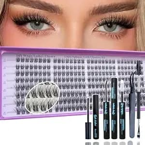 Wispy Lash Clusters Kit C Curl Natural Lashes Cluster Eyelash Extensions - 10-16mm Individual Fluffy False Eyelashes 256 Pcs PestañAs Postizas Naturales With Lash Bond And Seal,Tweezers,Brush,Remover