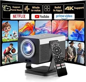 Hp mc450 Smart Mini Portable Projector With Wifi & Bluetooth, Official Licensed Apps, Short Throw Projector With 4k Support, Voice Control, Usb-C, Movie Projector For Bedroom & Outdoor
