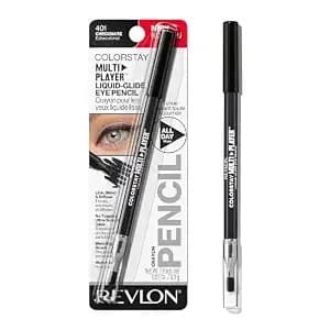 Revlon Colorstay Multiplayer Eye Pencil, 401 Checkmate, 0.03 Oz - Multi-Use Liquid-Glide Eye Pencil With Blending Brush Blends Then Sets. Waterproof, Smudge-Proof Color.