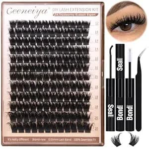Geeneiya 200d Lash Clusters Kit Thick Lash Extension Kit 10-20mm Wispy Cluster Eyelash Extensions Individual Eyelashes Kit With Lash Bond And Seal Diy Lashes Applicator For Beginners