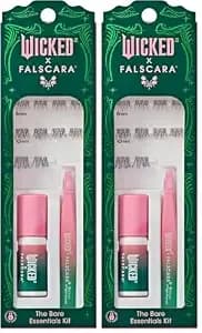 Wicked X Falscara False Eyelashes, Lash Extension Kit, ‘Shimmering Shine’, 10 Lash Clusters, 8mm-10mm, Natural Volume, Blue Glitter, Mini Bond, Green & Pink Mini Applicator (Pack Of 2)
