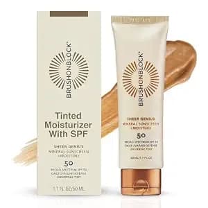Brush On Block Tinted Mineral Sunscreen Moisturizer Spf 50 - Tinted Face Moisturizer With Sunscreen Broad Spectrum - Hydrating Hyaluronic Acid, Zinc Oxide Protection, 1.7oz, Pa ++++, Made In Usa