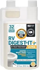 Unique Rv Toilet Treatment, Rv Digest-It Ultra Liquid, 32 Uses - Strong Easy-Measure Liquid Controls Odors & Quickly Digests Waste/Toilet Paper; Routine Rv Holding Tank Treatment, 32 Oz