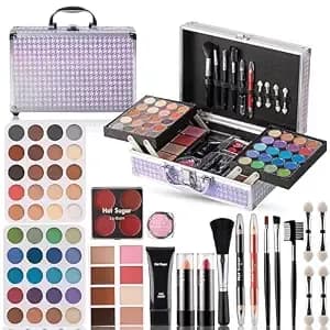 Hot Sugar Makeup Kit With Train Case For Teens And Women (Purple) - Complete Makeup Set With Real Cosmetics For Beauty Practice, Gifting, Travel And Everyday Touch-Ups.