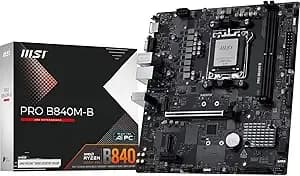 Msi Pro b840m-B Motherboard, Matx - Supports Amd Ryzen 9000/8000 / 7000 Processors, am5 - ddr5 Memory Boost (8000+ Mt/S Oc), Pcie 4.0 x16, M.2 gen4, 2.5g Lan