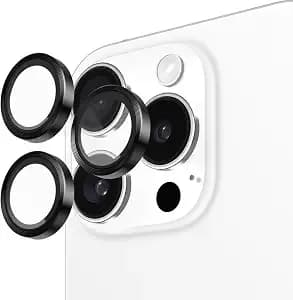 Pelican Iphone 16 Pro Max/Iphone 16 Pro Camera Lens Protector - Black - Aluminum Rings W/9h Tempered Glass, Anti-Scratch Coating, Anti-Shatter, Hd View, Night Shooting, Case-Friendly & Easy Install