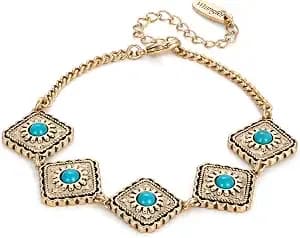 Wrangler Turquoise Jewelry Bracelets For Women, Western Jewelry - Turquoise Bracelets Silver & 14k Gold Plated With Gift Box