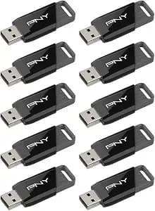 Pny 64gb Attaché X Usb 3.2 Gen 1 Flash Drive 10-Pack - Up To 130mb/S Read, 10x Faster, Type-A, Sliding Collar, Durable, Lightweight, Essential Mobile Storage For Laptops & Desktops