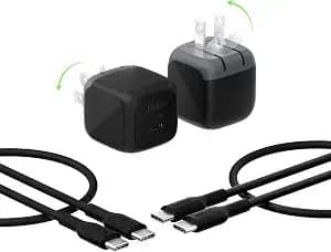 Belkin 45w Compact Usb C Charger Block, 2 Pack, Fast Charging For Travel - Pd 3.1, Pps, Travel Charger, Chromebook, Ipad, Iphone 17, Samsung Galaxy, Pixel, Foldable Prongs, 3.3 Ft Cables Included