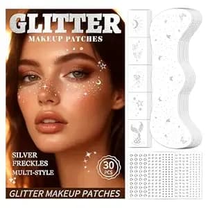 30pcs Glitter Freckles Face Tattoos & Face Gems Set, Multi-Style Silver - Fake Freckles & Face Glitter Temporary Tattoo Makeup Patches, Perfect For Raves, Festivals, Parties And Everyday Looks