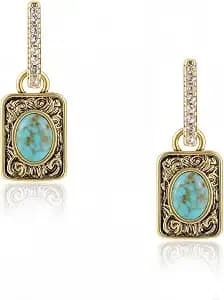 Wrangler Couture Turquoise Jewelry For Women, Square Turquoise Earrings - Western Jewelry For Country Concert Outfit, 14k Gold & Silver Plated With Premium Gift Box For Gifting