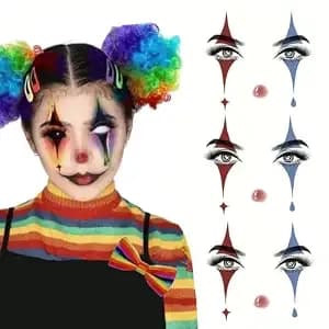 10 Pcs Halloween Face Makeup Tattoos Stickers Clown Eyeshadow Fake Temporary Tattoo For Masquerade Day Of Dead Carnival Party Decoration (10, Blue Red, Medium)