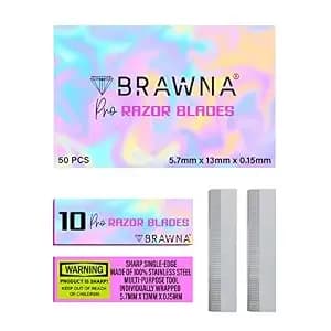 Brawna Pmu Supplies 50 Pcs Eyebrow Razor Blades - Microblading Pencil Sharpener - Stainless Steel Single Edge Razor Blades - Duckbill - Shape Pencil Sharpening Tool For Waterproof Peel Off Pencils