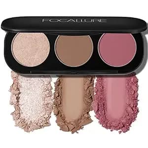 Focallure Blush And Highlighter Palette,3 In 1 Contour Palette,Cruelty-Free Matte Bronzer Powder,Shimmer Illuminator Highlighters For A Glowing Look,#10