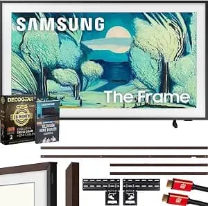 Samsung qn50ls03fa 50" The Frame Qled 4k Ai Tv (2025) Bundle With Modern Brown Bezel, Cps 26 Month Protection, Slim Flat Mount, 2x Hdmi Cables & Deco Gear Complete Home Theater Beginner'S Guidebook