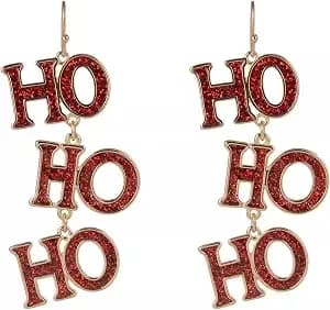 Hallmark Red Glitter Enamel Ho Ho Ho Earrings