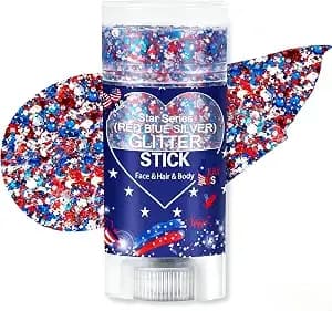 Red Blue White Body Glitter Stick, 4th Of July Independence Day Accessories - Waterproof Face Body And Hair Glitter Makeup, Patriotic Day Memorial Day Glitter Makeup For Women And Girls