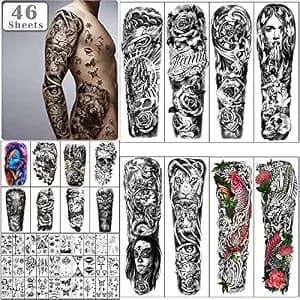 Extra Large Full Arm Waterproof Temporary Tattoos 8 Sheets And Half Arm Shoulder Tattoo 8 Sheets, Tiny 30sheets Lasting Tattoo Stickers For Girls Adult Women Or Men (Total 46 Sheets)