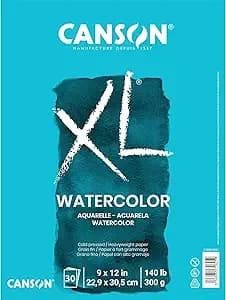 Canson Xl Series Watercolor Pad, Heavyweight White Paper, Foldover Binding, 30 Sheets, 9x12 Inch - Cold Press Textured Paper For Paint, Pencil, Ink, Charcoal, Pastel, And Acrylic, 140 Lb. (300 Gsm)