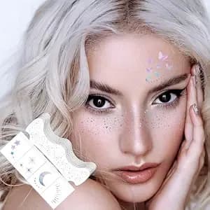 40pcs Glitter Freckles Face Tattoo, Holographic Face Glitter Sparkle Freckles Temporary Tatttoos For Women Girls, Waterproof Fake Freckles, Festival Rave Outfits Festival Decorations (Holographic)