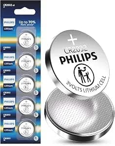 Philips cr2032 3v Lithium Cell Battery 5 Pack, 10 Year Shelf Life - Long-Lasting 12v Lithium Power For Watches, Calculators, Medical Devices, And Other Electronics.