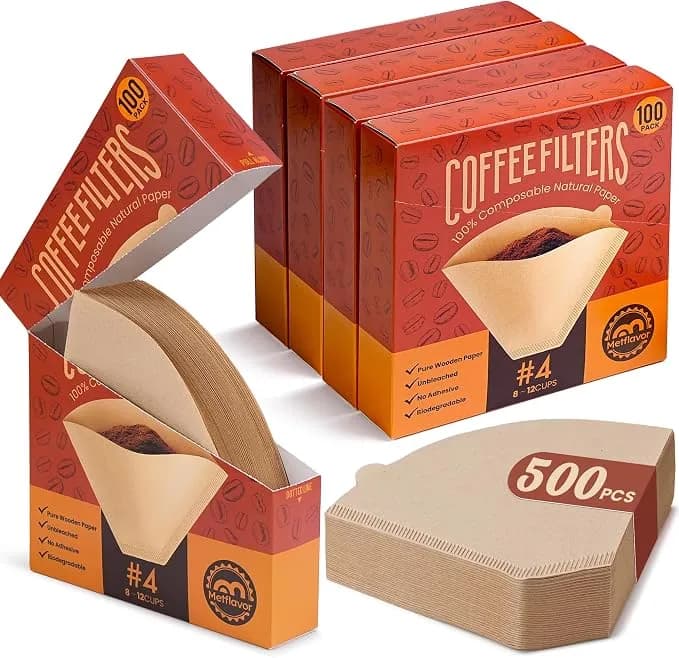 500 Count Coffee Filters #4, Unbleached Cone Coffee Filter 8-12 Cup - 5 Individual Value Packs For Easy Storage, Compatible With Ninja, Cuisinart Coffee Makers,Pour Over Coffee Dripper