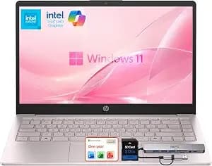 Hp 14" Laptop – Complete Productivity Solution, Windows 11, Microsoft Office, Intel 4 Core n150, 8gb Ram, 640gb Storage (128gb Ufs + 512gb Sd Card), Lightweight, Pink