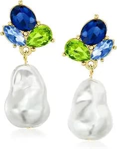 Ross-Simons 14kt Yellow Gold-Plated Drop Earrings With Simulated Multicolored Gemstones And Pearls