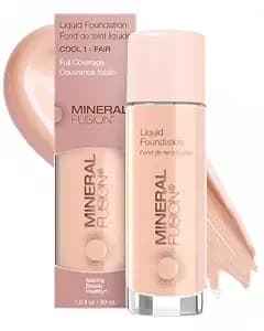 Mineral Fusion Full Coverage Liquid Foundation (Cool 1, Fair), 1 Fl Oz - Lightweight & Hydrating Matte Finish Makeup, With Skin Soothing Green Tea, Lavender, Hypoallergenic, Fragrance-Free
