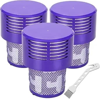 Replacement v10 Filters For Dyson v10 Cyclone Series, v10 Absolute, v10 Animal, v10 Total Clean, sv12, Replace Part No. 969082-01, 3 Pack Filters And 1 Clean Brush