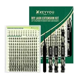 Keyyou Manga Lash Clusters Kit, 216 Pcs C Curl Upper Lashes 8-16mm Mix And B Curl Lower Lashes 5-7mm Mix, Anime Diy Eyelash Extensions With Bond, Seal And Tweezers At Home (Lash Kit-Anime)