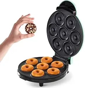 Dash Express Mini Donut Maker, 7 Donuts, Aqua - Electric Doughnut Machine For Kids & Families, Nonstick, No Deep Frying, Homemade Breakfast, Snacks, Party Treats & Gifts