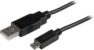 Startech 1ft Slim Usb-A To Micro-B Cable - Usb 2.0 - Black (usbaub1bk) - Charge And Sync, For Phones And Tablets, Thin, Male To Male, Up To 480mbps, Braided Shielding, Mobile, Slim Connector Molding