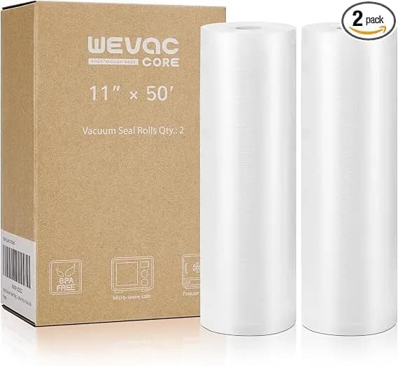 Wevac Vacuum Sealer Bags For Food 11x50 2 Rolls, Fit Food Saver Machines - Sous Vide, Freezer Safe, Bpa-Free, Commercial Grade, Heavy Duty Vacuum Sael Bags For All Sealer Machines, Meal Prep Meat Fish