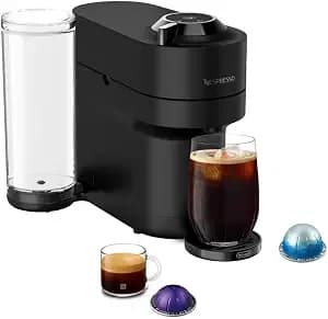 Nespresso Vertuo Pop+ Deluxe Coffee & Espresso Maker By De'Longhi, Black - Black Matte Dark Chrome Coffee Machine With Sleek Design, 37 Fl. Oz. Side Tank, 30 Second Heat-Up And Auto Capsule Ejection.