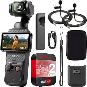 Dji Osmo Pocket 3 Vlogging Camera With 1'' Cmos & 4k/120fps Video, 3-Axis Stabilization, Fast Focusing, Face/Object Tracking, 2" Rotatable Touchscreen Bundle With Deco Gear Case & 2 Lapel Microphones