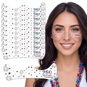30 Sheets 250th Anniversary 4th Of July Face Tattoos: Patriotic Red White And Blue Freckles Tattoo For Adults Independence Day Party Favors
