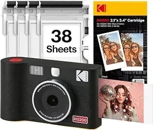 Kodak Mini Shot 2 Era 2x3” Instant Digital Camera & Photo Printer, 38 Sheets, 2-In-1 Portable Print Camera, Bluetooth Smartphone Printer For Iphone & Android, 4pass Dye Sublimation, Black