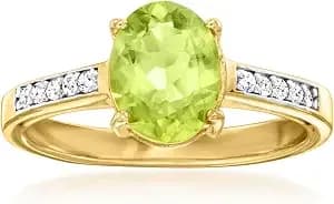 Ross-Simons 1.60 Carat Peridot Ring With .10 Ct. T.W. Lab-Grown Diamonds In 18kt Gold Over Sterling