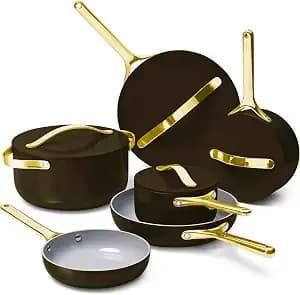 Caraway Deluxe Non-Stick Ceramic Cookware Set (16 Piece) Pots, Frying Pans, Lids And Kitchen Storage - Pfas & Pfoa Free - Oven Safe Pan Set & Compatible With All Stovetops - Black