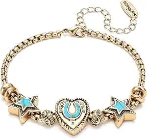 Wrangler Heart Bracelets For Women, Sliding Charm Bracelet, Fixed Charms - Turquoise Jewelry For Women With Gift Box
