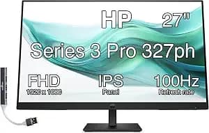 Hp Series 3 Pro 327ph 27" Ips W/5ms Response Time, Flicker Free Monitor - Built-In 2x2w Speakers, Height Adjustable, Anti-Glare, Vesa Mount (100mm), Hdmi & Dockztorm Usb Port Expander (b0cg8ut#Aba)