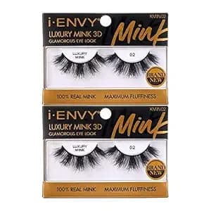 I-Envy Luxury Mink Collection False Eyelashes 100% Real Mink Glamorous Eye Look Lashes Maximum Fluffiness 3d Multi-Curl Angle (2 Pack)