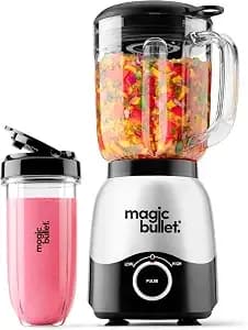 Magic Bullet Combo Blender, 600w, 48oz Pitcher, 16oz Cup With To-Go Lid, Easy Cleaning, Cross Blade, For Smoothies, Sauces, Shakes, Salsa, Hot Blends, Silver, mbf50200