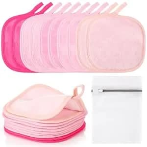 Vitalcozy 10 Pack Makeup Remover Cloths, Makeup Remover Towels Reusable Face Cloth Eraser For Washing Face Microfiber Washcloth For Women Cleansing Just Water With Mesh Bag(Pink Colors)