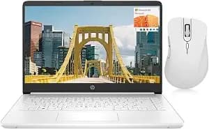 Hp Portable 14" Hd Laptop, Intel Quad-Core n4120, 8gb Ram, 64gb Emmc, 1 Year Office 365, Webcam, Sd Card Reader, Hdmi, Wi-Fi, Win 11 S, Thunderobot ml101 Wireless Mouse White Bundle
