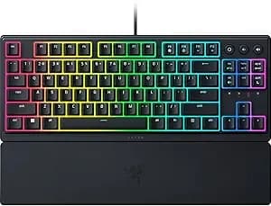 Razer Ornata v3 Tkl Gaming Keyboard, Low-Profile Keys, Black - Mecha-Membrane Switches, Uv-Coated Keycaps, Backlit Media Keys, 8-Zone Rgb Lighting, Spill-Resistant, Magnetic Wrist Rest