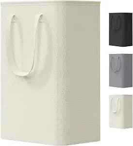 Lifewit Slim Collapsible Laundry Basket With Handles, 50l, Ivory - Narrow Laundry Hamper For Dirty Clothes, Tall Thin Laundry Bin, Small Clothes Hamper For Bathroom, Bedroom, Rv, Dorm