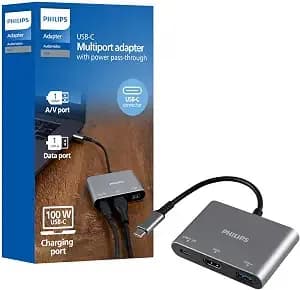 Philips Usb C Hub To Multiport Adapter, 3 In 1 Power Pass Through, Hdmi - 4k@30hz, 60w Usb C Charging Port, 5gbps Usb 3.0 Port For Macbook Pro, Macbook Air, Ucb C Laptop Docking Station, dlk9220c/27